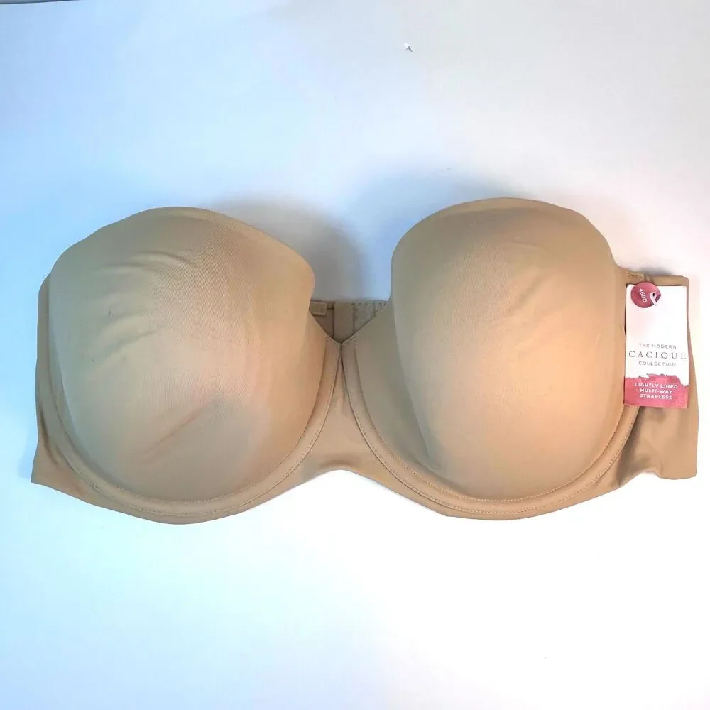 Cacique NWT Women's Tan Lightly Lined Underwire Strapless Bra Size 46DD